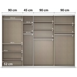 Dressing 315 cm lățime, 3 uși glisante, oglindă pe mijloc, culoare alb alpin / gri antracit, compartimentare premium, 229 cm înălțime - imagine 4