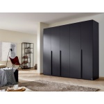 Dulap 251 cm lățime, 5 uși batante, compartimentare premium, culoare grafit, 223 cm înălțime