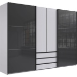 Dressing 300 cm lățime, 2 uși glisante, 3 sertare, 2 uși batante, gri antracit/alb, 216 cm înălțime, compartimentare practică pentru dormitor - imagine 4