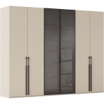 Dulap 301 cm lungime, 6 uși batante, sticlă pe mijloc, culoare champagne, fronturi sticla, 223 cm înălțime, compartimentare premium - imagine 4