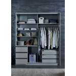 Dressing 168 cm lățime, o ușa glisanta cu oglindă centrală, 3 sertare, culoare gri matase, 198 cm înălțime, compartimentare practică pentru dormitor - imagine 5
