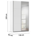 Dressing 136 cm lățime, 2 usi glisante, culoare alb alpin, finisaje metalice,191 cm înălțime, compartimentare premium - imagine 3