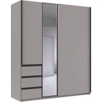 Dressing 168 cm lățime, o ușa glisanta cu oglindă centrală, 3 sertare, culoare gri matase, 198 cm înălțime, compartimentare practică pentru dormitor - imagine 7