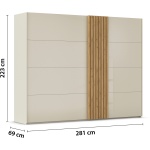 Dressing 281 cm lungime, 3 uși glisante, culoare champagne / stejar, premium, 223 cm înălțime, compartimentare premium - imagine 6