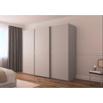 Dressing 271 cm lățime, 3 uși glisante, culoare gri matase, 223 cm înălțime, compartimentare premium