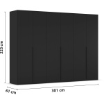 Dulap 301 cm lățime, 6 uși batante, culoare neagra, finisaj mat, 223 cm înălțime, compartimentare premium - imagine 5
