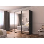 Dressing 271 cm lungime, 3 uși glisante cu oglindă, laterale negre, compartimentare premium, 223 cm înălțime