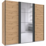 Dressing 225 cm lungime, 3 uși glisante cu oglindă, culoare stejar natural / gri antracit, compartimentare premium, 210 cm înălțime - imagine 2